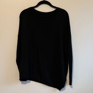 Eileen Fisher Black Crewneck Wool Asymmetric Sweater, size Petite Small